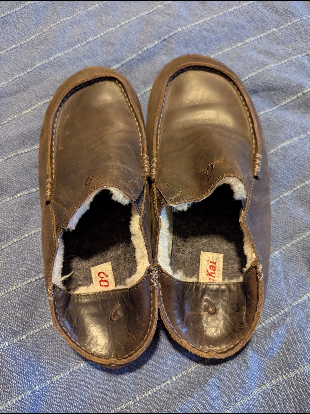 Olukai Moloa Men's Brown Leather Slipper, 11 - Picture 4 of 9